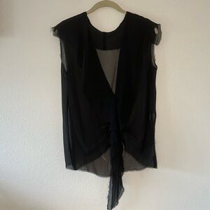 Black 100% Silk Blouse semi sheer made in France